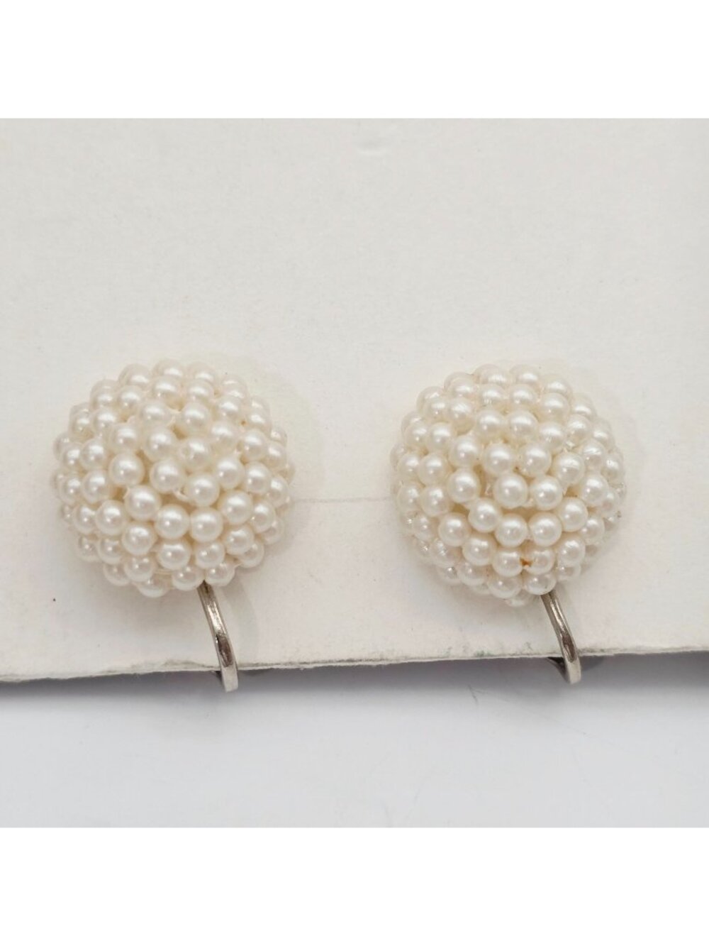 Faux Pearl Clip-On Earrings Round Cluster Design 5/8" - Picture 1 of 6